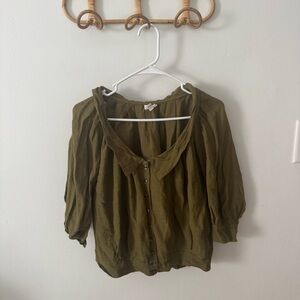 ONG green silk/linen blend blouse S